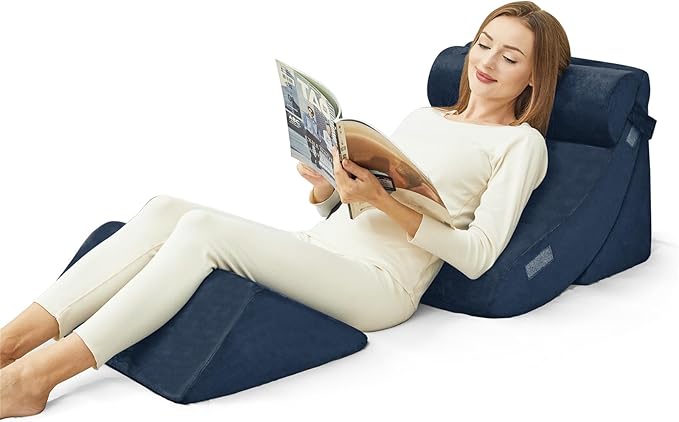 4pcs Wedge Pillow Set for After Surgery，Upright Pillows for Sitting in Bed,Foam Wedge for Back Pain Relief and Leg Pain，Pillow Wedge for Acid Reflux Relief and Anti-snoring