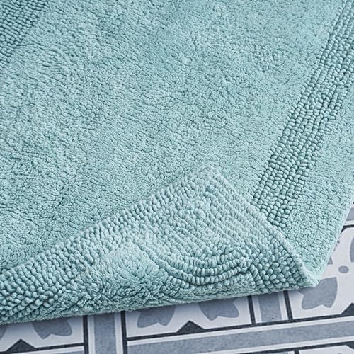 Laura Ashley - Reversible Cotton Bath Mat, Premium Bathroom Décor, Machine Washable Bathroom Rug, Highly Absorbent, 17"x24", Aqua