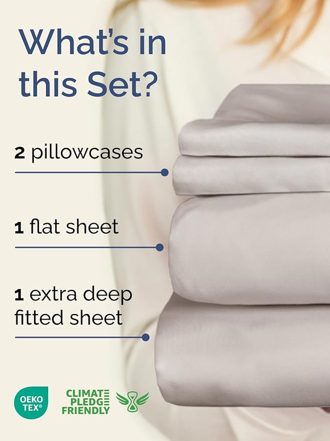 Extra Deep Pocket King Sheets - 4 Piece Breathable & Cooling Bed Sheets - Hotel Luxury Bed Sheet Set - Soft, Wrinkle Free & Comfy - Easily Fits Extra Deep Mattresses - Deep Pocket Light Grey Sheets