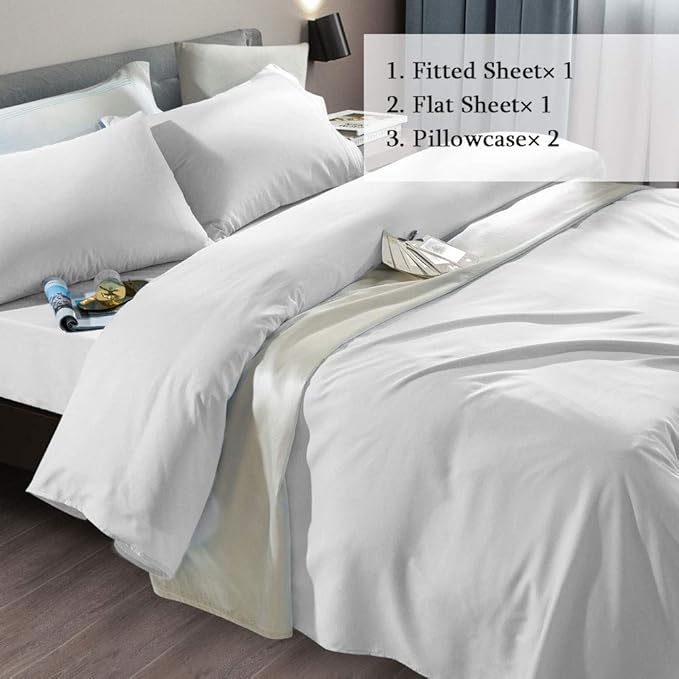SONORO KATE Bed Sheet Set Super Soft Microfiber 1800 Thread Count Luxury Egyptian Sheets Fit 18-24 Inch Deep Pocket Mattress Wrinkle-4 Piece (White, Twin XL)