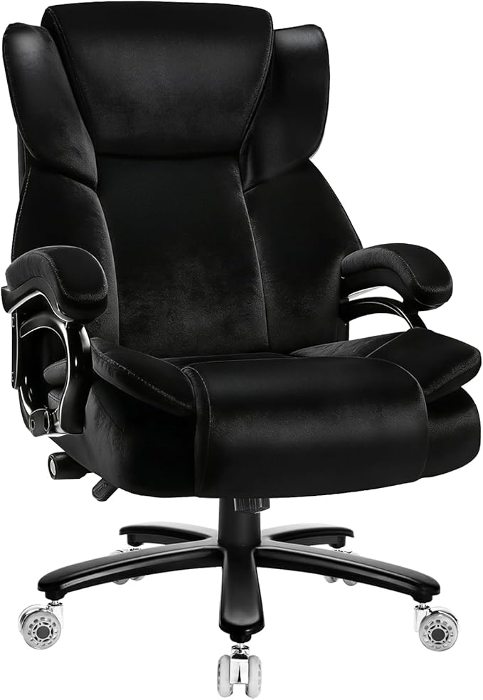500lbs Fabric Big and Tall Office Chair,500lbs Heavy Duty Office Chair for Heavy People, High Back Executive Computer Chair with Adjustable Lumbar Support, Dual Rubber Wheel