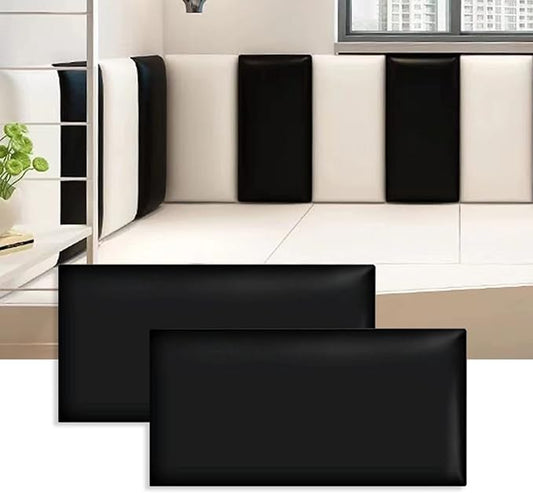 3D Anti-Collision Wall Padding, Peel & Stick Upholstered Panels, Queen Headboard, Playroom Decorative Protection, Pack of 2 Panels - 23.6' X 11.8' (Black)