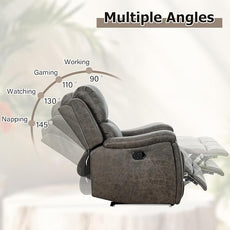 CANMOV Leather Recliner Chair Set of 2, Classic and Traditional Manual Recliner Chair with Overstuffed Arms and Back, Manual Single Sofa with Concealed Cup Holders,Grey
