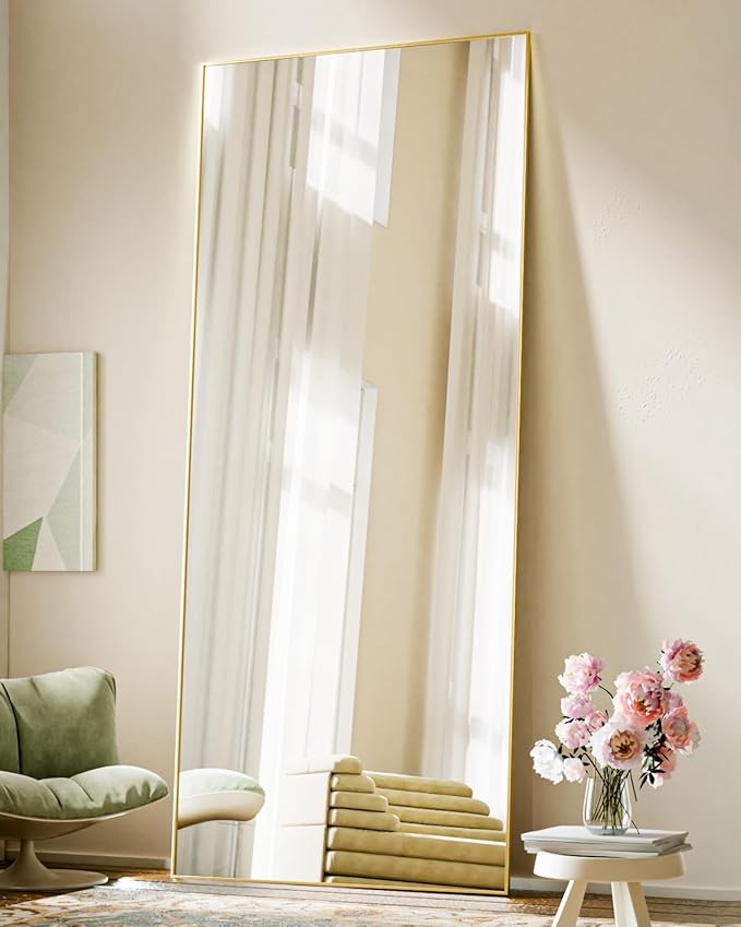 BEAUTYPEAK Full Length Mirror, 71"x26" Standing Hanging or Leaning Against Wall Floor Mirrors Body Dressing Wall-Mounted for Living Room, Bedroom with Aluminum Alloy Thin Frame, Gold