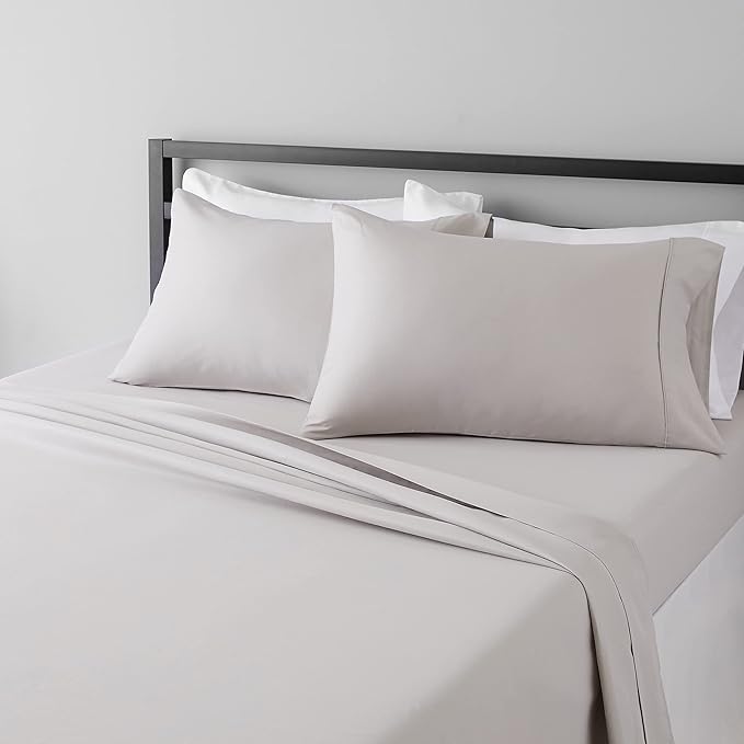 Amazon Basics Lightweight Super Soft, Wrinkle-Free Easy Care Microfiber 4 Piece Bed Sheet Set with 14-Inch Deep Pockets, King, Light Gray, Solid AmazonBasics