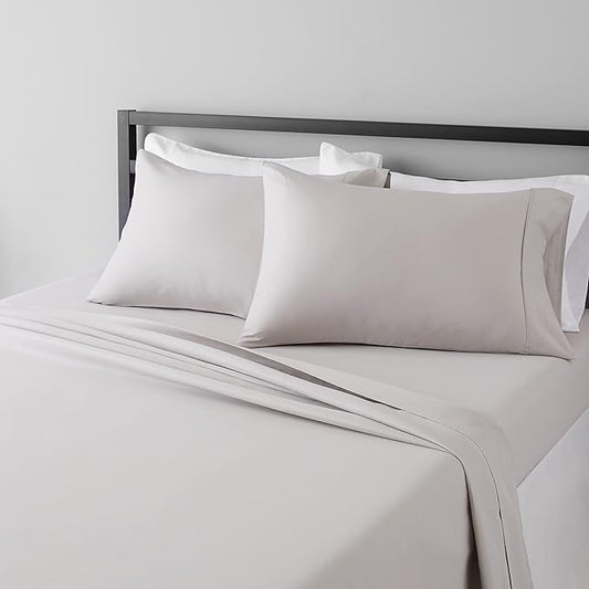 Amazon Basics Lightweight Super Soft, Wrinkle-Free Luxury Microfiber 4 Piece Bed Sheet Set with 14-Inch Deep Pockets, Full, Light Gray, Solid