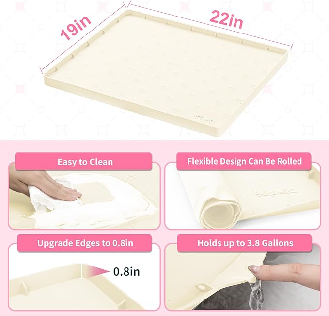 Sdpeia Under Sink Mat 22"×19" Waterproof Silicone Cabinet Liner & Sink Protector for Kitchen & Bathroom, Multi-Purpose Organizers Tray for Pets, Laundry, Cat Litter Mat