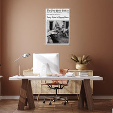 Retro New York Trends Wall Art Black and White Newspaper Poster Every Hour Is Happy Hour Canvas Prints Funky Feminist Posters Trendy Alcohol Wall Decor for Bar Cart Hot Girl Dorm Room Decorative 24x36inch Framed