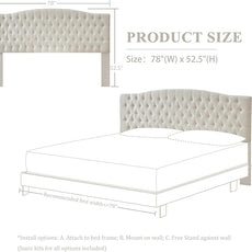 Linen Upholstered Headboard King/Cal King Size Latest Model Wall Mount, Bed Frame Mount, Featuring High-Density Sponge Padding, Luxury Texture Easy Assembly Comfort and Style-Ivory