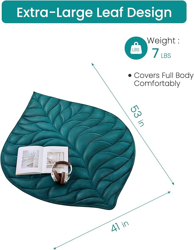 Weighted Lap Blanket 7 lbs 41"×53" Luxury Soft Small Weighted Lap Pad for Adults,Portable Travel Leaf Weighted Throw Blanket for Relaxation, All-Season Use and Machine Washable Light Green