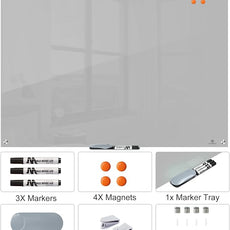TSJ OFFICE Glass Dry-Erase Board - 48 x 36 Inches Wall Mounted Magnetic Whiteboard, Large Frameless Glass White Board for Office, Home & School, Gray