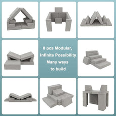 Play Couch Comfy Modular Sofa Futon Set, Convertible Folding Memory Foam Couches Versatile Floor Cushion Fort Set for Living Room Playroom Furniture (Grey)