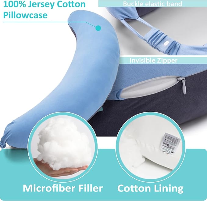 BYRIVER 39" C Shaped Body Pillow for Side Sleeping Adults Men Women, Anxiety Relief Hugging Gaming Lap Pillow, Pregnancy Knees Separate Pillow, Gifts for New Moms, Removable Pillowcase(L)