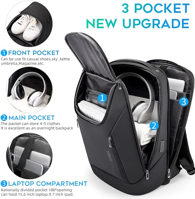 BANGE Business Smart Backpack Waterproof fit 15.6 Inch Laptop Backpack with USB Charging Port,Travel Durable Backpack