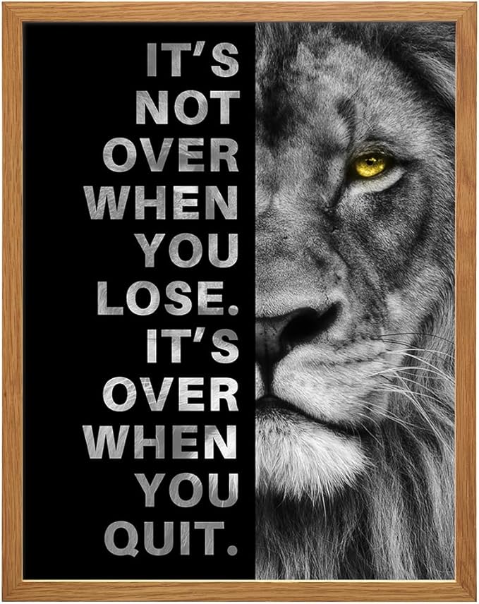 Office Wall Art For Men 11x14 FRAMED - Inspirational Wall Decor - Motivational quote - positive affirmation Wall Art - Gym Motivation Poster - Man cave Decorations - Lion Wall Decor - LARGE