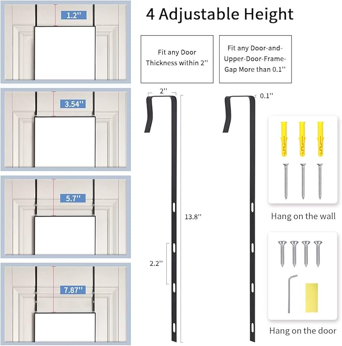 BEAUTYPEAK 16" x 50" Adjustable Height Over The Door Mirror, Full Length Hanging Door Mirror with Shatterproof Tempered Glass Aluminum Alloy Frame for Bedroom, Living Room, Bathroom, Dorm, Black