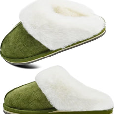 KuaiLu Womens Fluff Dual Memory Foam Slippers Ladies Cozy Arch Support Warm Scuff Slippers Slip on Comfy Winter House Shoes with Non-Slip Indoor Outdoor Hard Sole