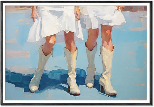Cowgirl Boot Print Wall Decor Coastal Cowgirl Room Decor Aesthetic Posters Girly Western Cowgirl Boots Wall Art Prints Trendy Women Art Print Retro Cowboy Boot Painting for Dorm 16" X 24" UNFRAMED