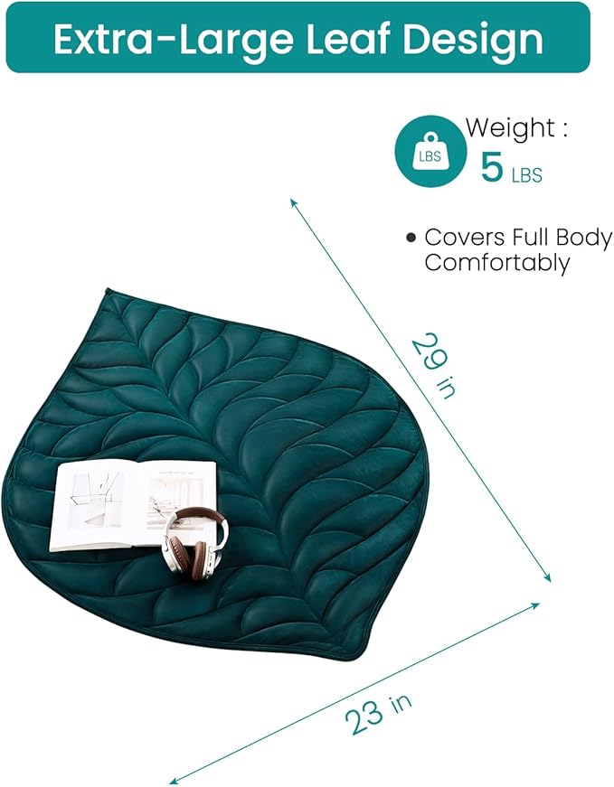Weight Knee Blanket 5 pounds 23 "×29", Luxury Soft Small Weight Knee pad, Portable Travel Leaf Weight Blanket, Suitable for All Seasons, Machine Washable Dark Green