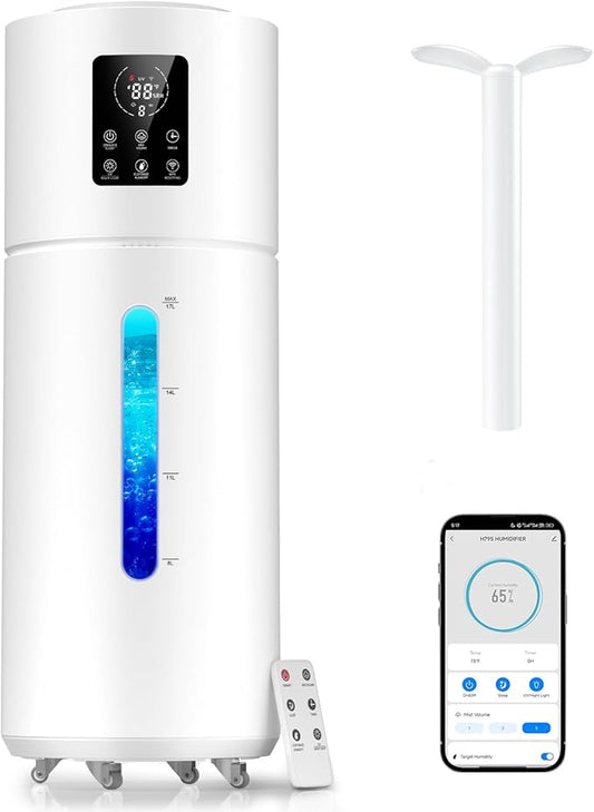 Smart Humidifiers for Large Room Bedroom Home 1800 sq.ft, 17L/4.5Gal Large Humidifier with Extension Tube & 3 Mist Modes, Top Fill Whole House Cool Mist Humidifiers for Plant Commercial Office