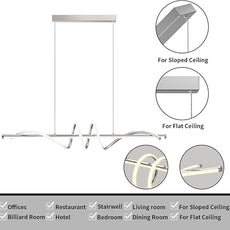 Modern Pendant Light Kitchen Island 39in Dimmable Hanging Lamp 3000k-6000K Adjustable Warm/Nautral/White with Remote Control, Kitchen Island Lighting Chrome Silver