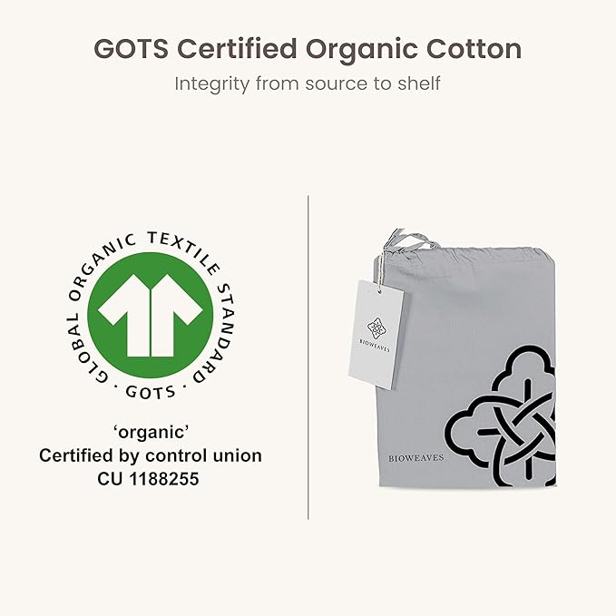 Bioweaves 100% Organic Cotton Body Pillow Case Cover with Zipper for Body Pillow | 300 Thread Count, Soft Sateen Weave, GOTS Certified | 21x54 Inches, Glacier Gray, Set of 2