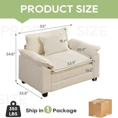 Modular Sectional Sofa, Comfy Cloud Couch Sectional Sofa, Chenille Sofa Sleeper Deep Seat Sofa with Throw Pillows for Living Room (Beige White, 53