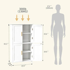 Bathroom Storage Floor Cabinet Freestanding Organizer with Adjustable Shelves for Bathroom Laundry Room,4 Doors