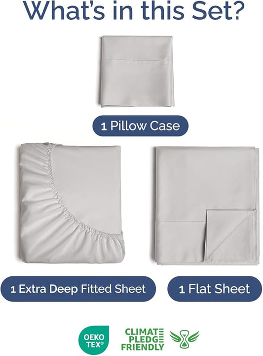 Extra Deep Pocket Twin XL Sheets - 3 Piece Breathable & Cooling Bed Sheets - Hotel Luxury Sheet Set - Soft, Wrinkle Free & Comfy - Easily Fits Extra Deep Mattresses - Deep Pocket French Grey Sheets