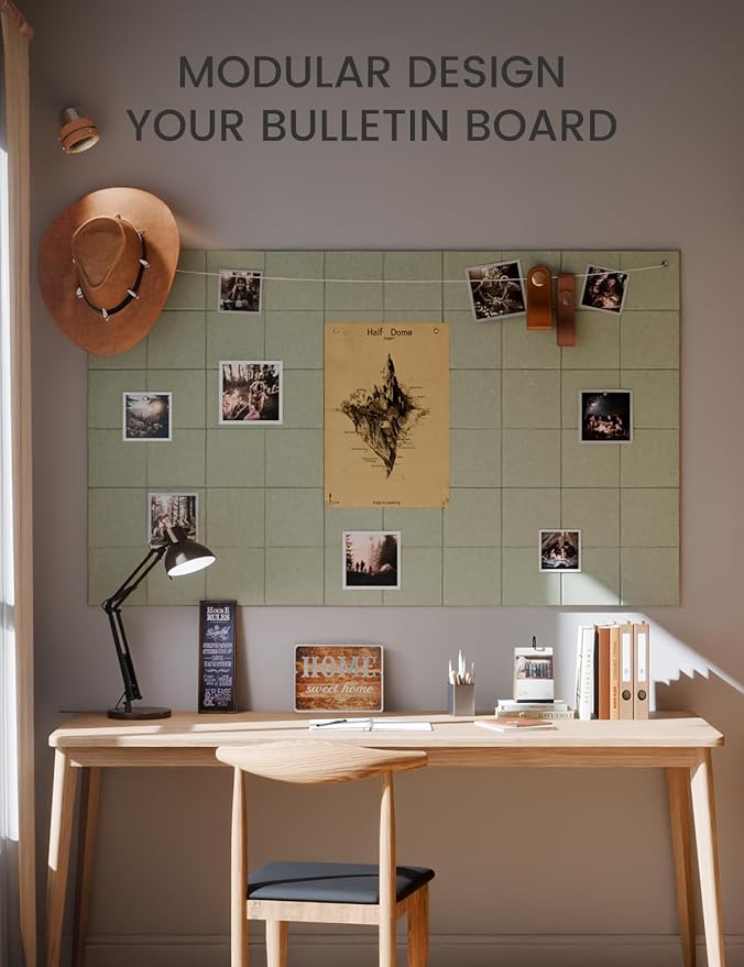 Large Felt Bulletin Board 36"x24", 6-Pack 4-Compartment Wall Organizer, Cork Board Alternative with 60 Removable Adhesive Tabs, Modular Felt Panels for Home Office, Classroom and Study-Sage