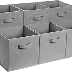 Amazon Basics Collapsible Fabric Storage Cube Bins Organizer with Handles, Sturdy, Gray, 13-x-13-x-13-inch, Pack of 6