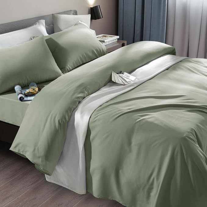 SONORO KATE Bed Sheet Set Super Soft Microfiber 1800 Thread Count Luxury Egyptian Sheets Fit 18-24 Inch Deep Pocket Mattress Wrinkle-6 Piece (Sage, California King)
