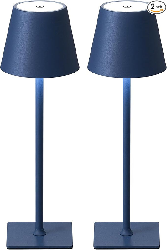 KDG 2 Pack Cordless Table Lamp,Portable LED Desk Lamp, 4000mAh Battery Operated, 3 Color Stepless Dimming Up, for Restaurant/Bedroom/Bars/Outdoor Party/Camping/Coffee Shop Night Light(Blue)