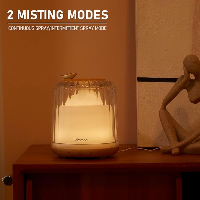 Essential Oil Diffusers, Glass and Real Wood Base Ultrasonic Aromatherapy Diffuser Aroma Defusers for Home Large Room 230ml with Bluetooth Speaker Music Player Colorful Led Light