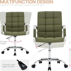 High Back Desk Chair, Modern PU Leather Home Office Task Chair with Arms, Adjustable Swivel Computer Executive Chair with Wheels (Olive Green)
