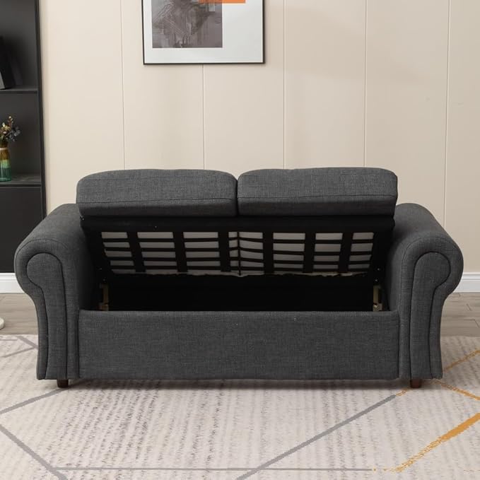 Panana Modern 2 and 3 Seats Loveseat Sofa Couch with Storage, Small Love Seat Couches for Living Room, Bedroom, Apartment, Office (Light Gray Linen Fabric, 2 Seater)