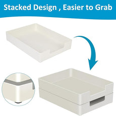 Letter-Size Desk Drawer Organizer Tray, White Letter Tray A4 Size Plastic Paper Trays Stackable File Holder for Office Supplies School Home (White)