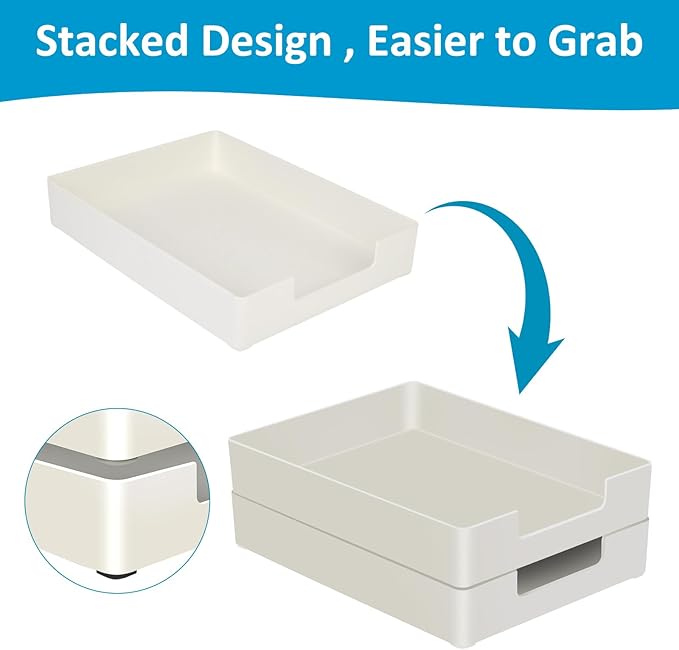 Letter-Size Desk Drawer Organizer Tray, White Letter Tray A4 Size Plastic Paper Trays Stackable File Holder for Office Supplies School Home (White)