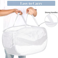 4 Pack Foldable Laundry Basket Hamper, Collapsible Laundry Baskets with Pocket, Mesh Pop Up Laundry Hamper, Clothes Hamper with Reinforced Handles for Laundry, Bathroom, Kids Room, Dorm or Travel