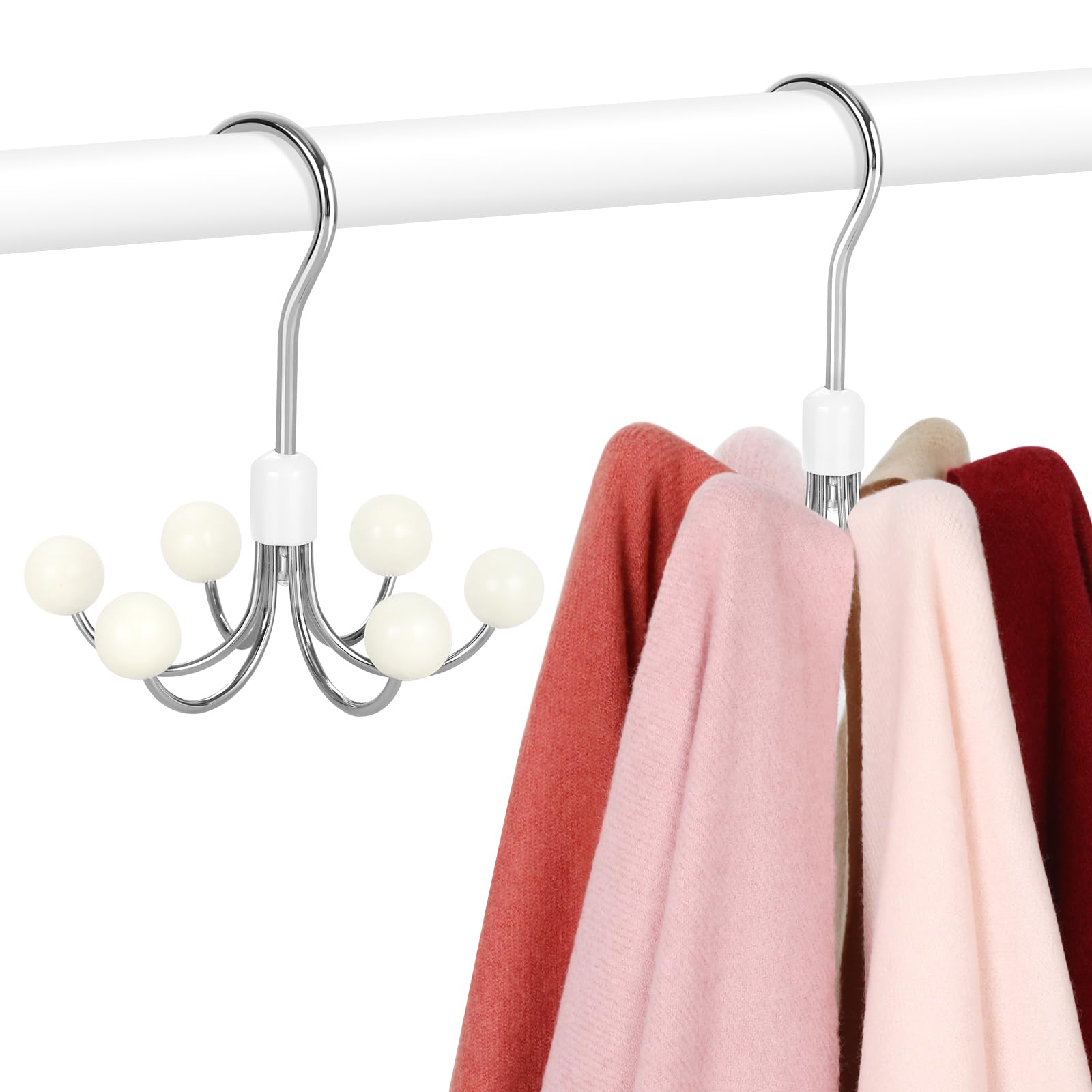 TOPIA HANGER Hoodie Hangers with 6 Wood Balls, 360°Swivel Purse Hanger, Scarf Hanger, Closet Hooks, Handbag Organizer, Bra Hanger, Accessory Organizers for Scarf, Tanktop, Hat, Hoodie CT56W