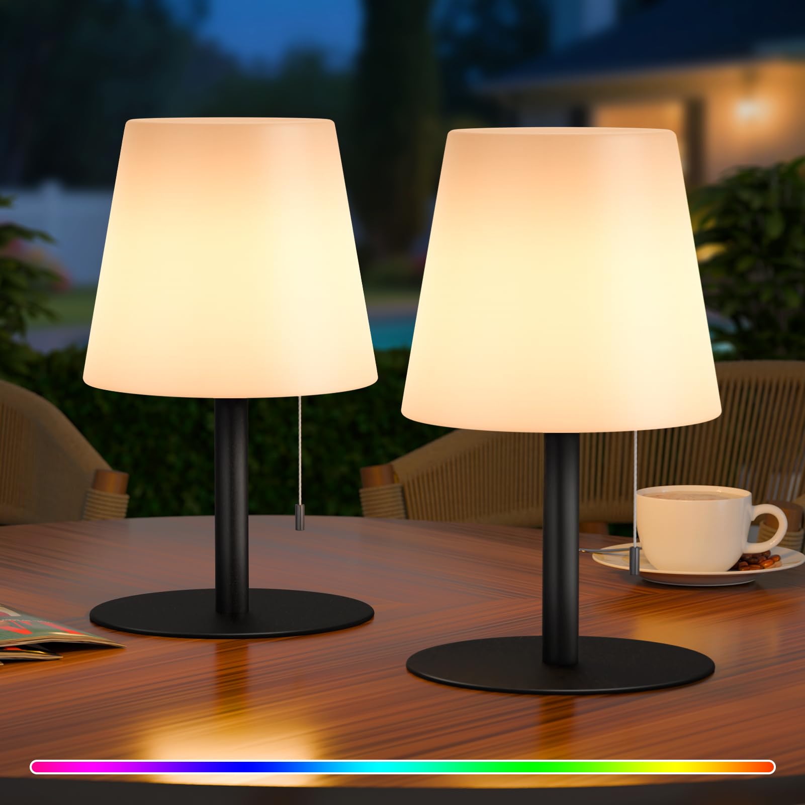 uuffoo Shower Lamp Waterproof Shower Light Warm White & RGB Dimmable Rechargeable Table Lamp Cordless Night Light for Bathroom, Dining Room, Patio H9.8in, D6.3in (Black)