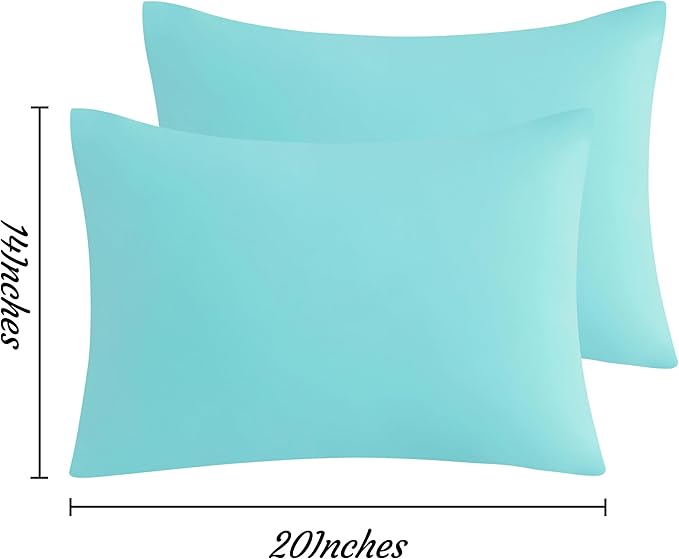 NTBAY Toddler Pillow Cases Set of 2, 2 Pack Brushed Microfiber 14x20 Pillow Cases, Soft, Wrinkle, Fade, Stain Resistant Aqua Pillow Cases with Envelope Closure, 14x20 Inches, Aqua