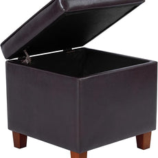 HomePop Leatherette Tufted Square Storage Ottoman with Hinged Lid, Brown Small