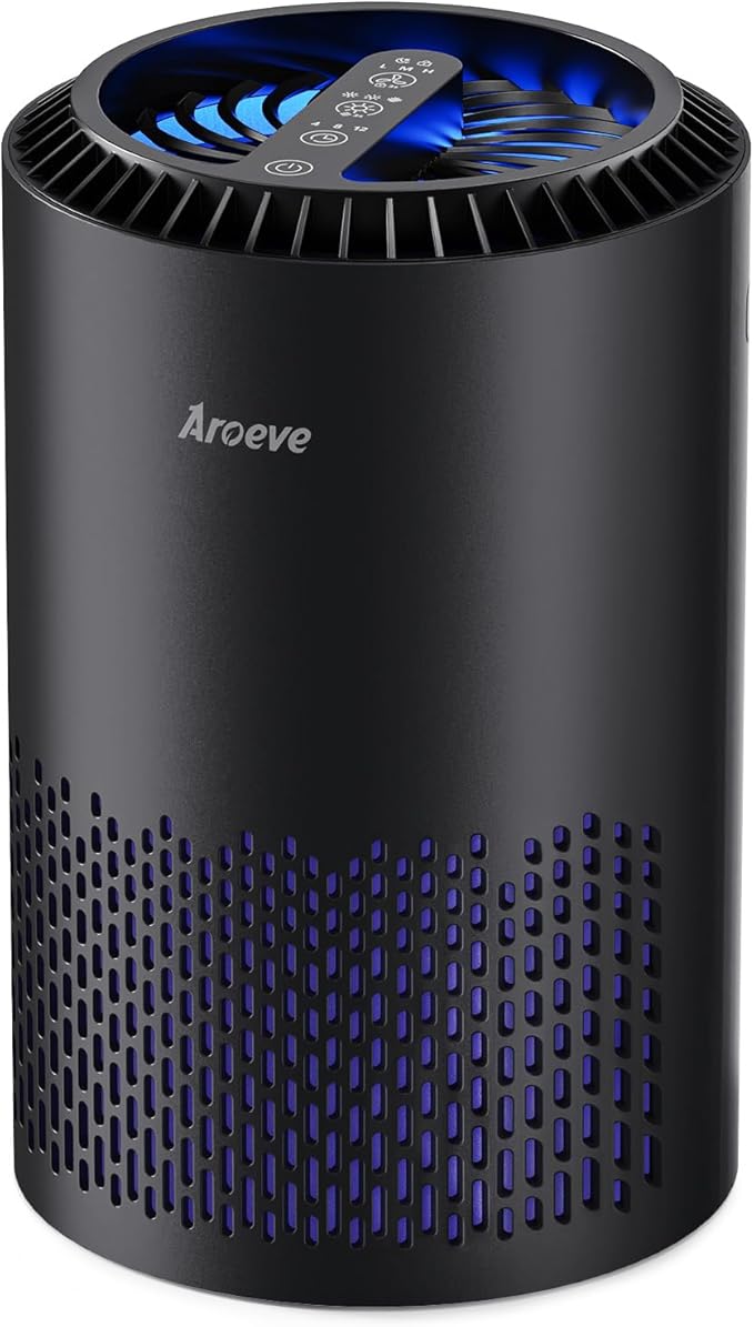 AROEVE Air Purifiers for Bedroom Home, Air Purifier For Smoke Pollen Dander Hair Smell Air Cleaner with Sleep Mode Speed Control For Bedroom Office, MK01- Black(Available for California)