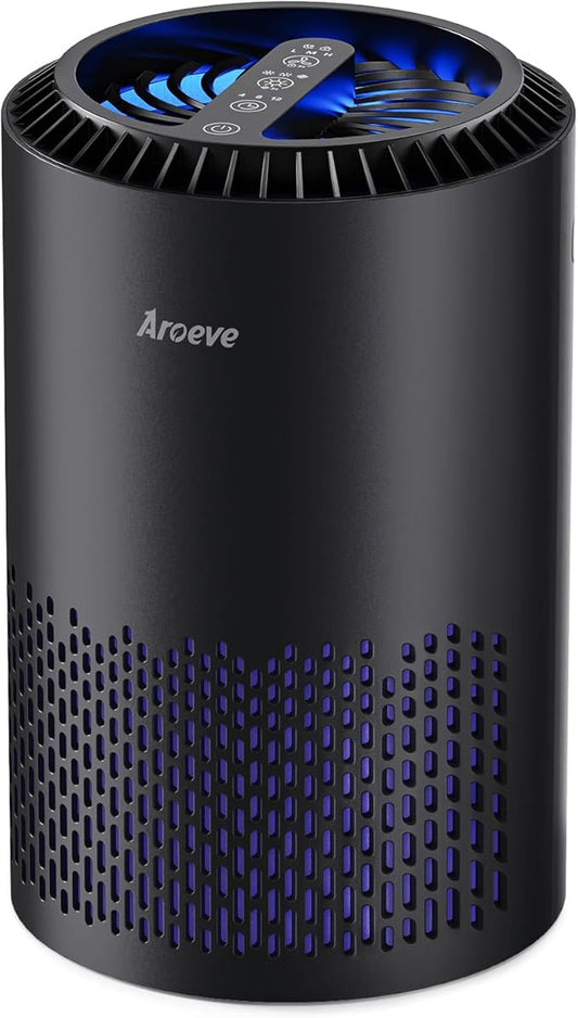 AROEVE Air Purifiers for Bedroom Home, Air Purifier For Smoke Pollen Dander Hair Smell Air Cleaner with Sleep Mode Speed Control For Bedroom Office, MK01- Black(Available for California)