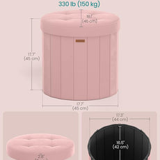 SONGMICS Mazie Collection - Round Storage Ottoman, Folding Footrest Stool with Removable Lid, Easy Assembly, Velvet Vanity Stool for Bedroom, Living Room, Entryway, Jelly Pink ULSF608R01