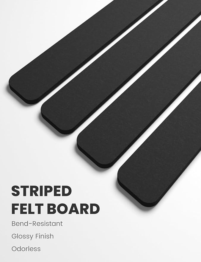 Cork Board Alternative Felt Strip Board 8-Pack 13"x2", Office Pin Board with 50 Push Pins, Adhesive Install for Bedroom Door & Home Office(Black)