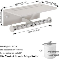 Toilet Paper Roll Holder Bathroom Decor - Double Roll Toiler Tissue Holder with Mobile Phone Shelf - Dual Toilet Paper Holder Wall Mount and Self Adhesive Paper Roll Dispenser – Matte White