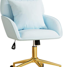 Home Office Desk Chair Comfy with Adjustable Swivel Wheels, Modern Velvet Makeup Vanity Chair with Back & Pillow, Ergonomic Office Chair Computer Task Chair for Living Room, Bedroom, Blue