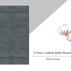 Towel Bazaar Premium Cotton Super Soft and Absorbent Turkish Towels (2-Piece Bath Sheet Towel, Dark Gray)
